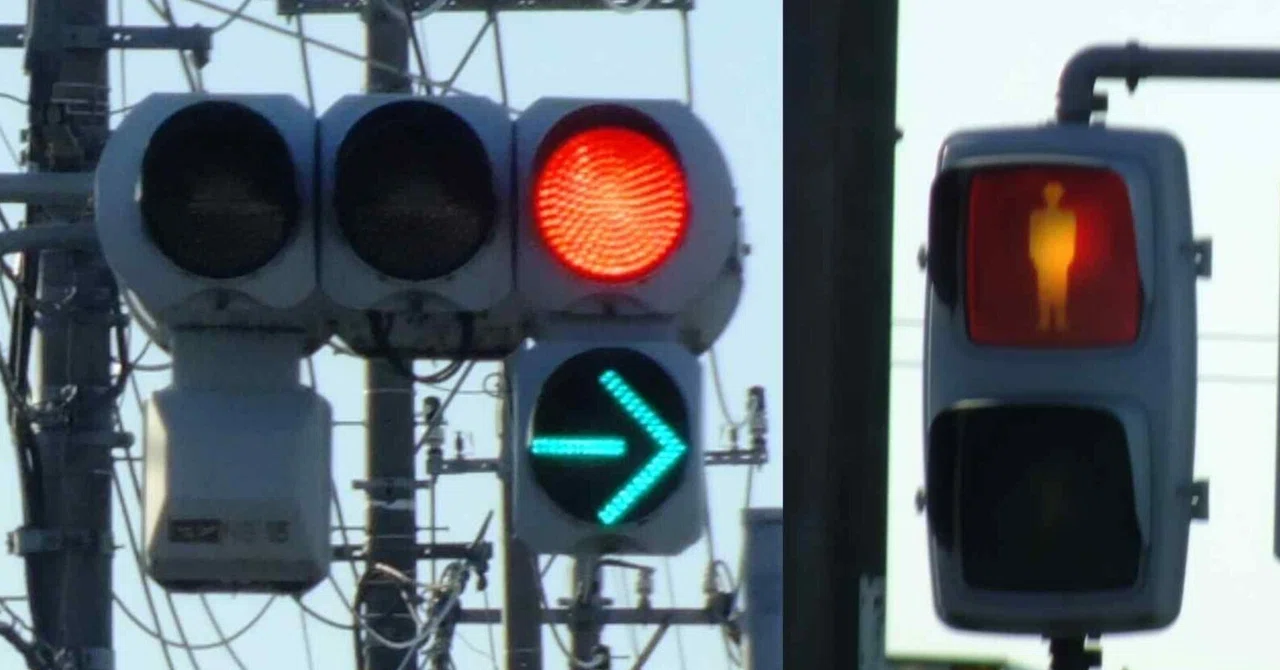熊谷市佐谷田の日信厚型LEDと日信六角形スタンレー網目レンズ歩灯