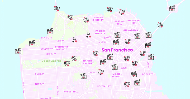 サンフランシスコを舞台にしたバレンタインデーに関する映画のシーンをマッピングする｜マップデザインの基礎