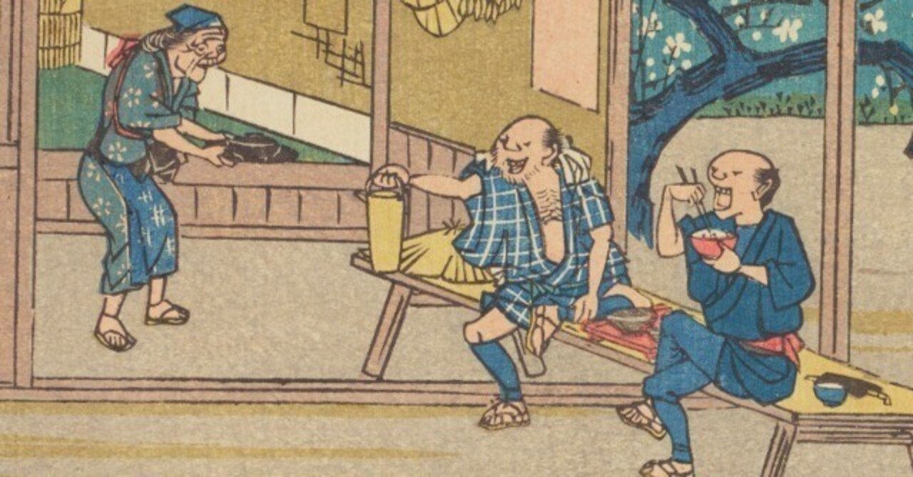 私が描いた画 『雨宿りのおじさん』 オンライン展覧会】広重おじさん図譜｜太田記念美術館