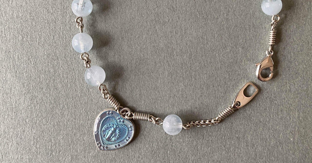 長崎編み＊不思議のメダイとアクアマリンのロザリオブレスレット｜長崎