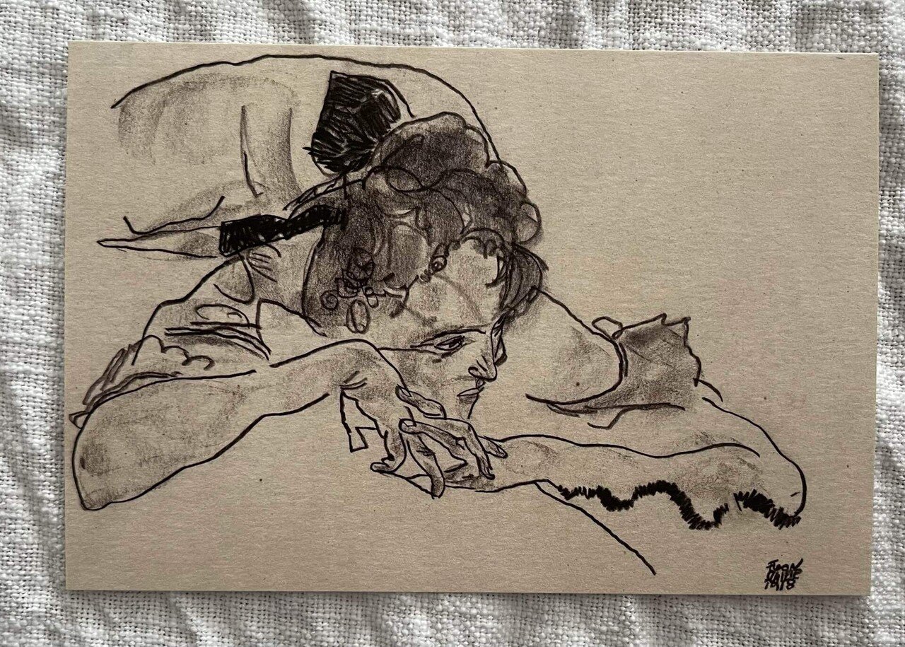 エゴン・シーレ、【腰に青い布をまとった黒髪の女】、希少な画集画 エゴン・シーレ、【腰に青い布をまとった黒髪の女】、希少な画集画