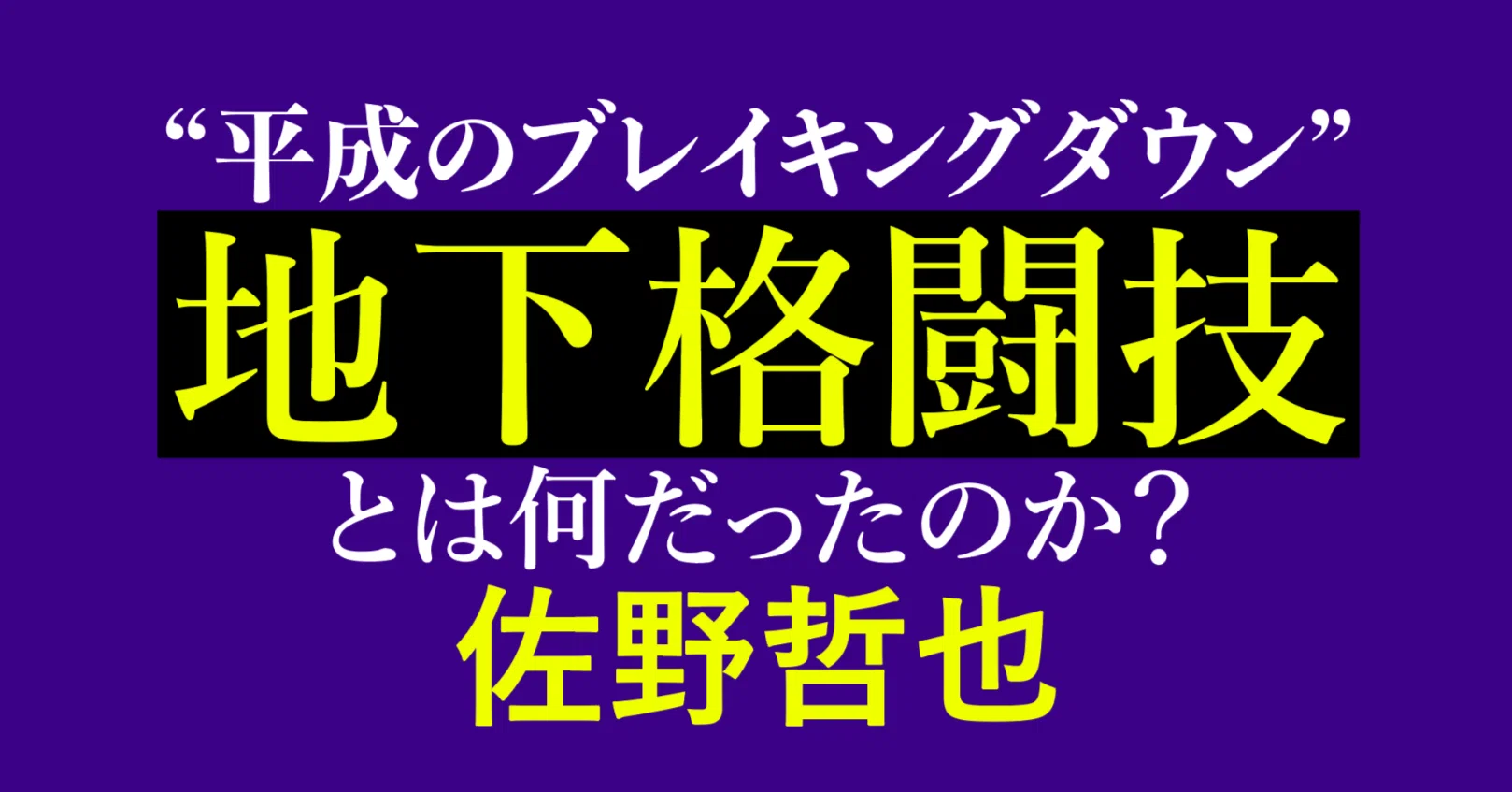 平成のブレイキングダウン”地下格闘技とは何だったのか？ 佐野哲也 