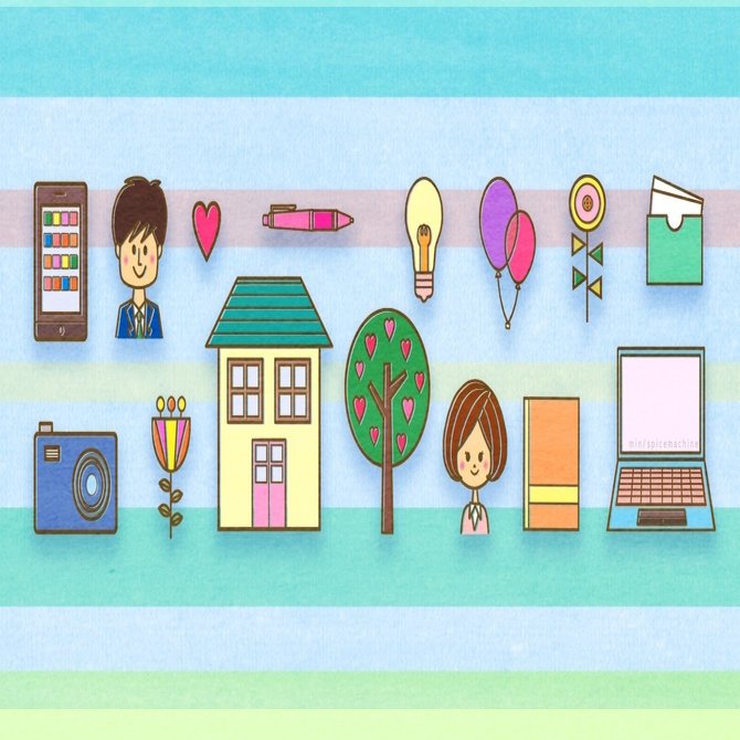 人・さまざま・生活イラスト / みんなのフォトギャラリー用イラスト（1）｜イラストレーターminspice /子ども・幼児向けイラスト・キャラクター, image size:1280x670