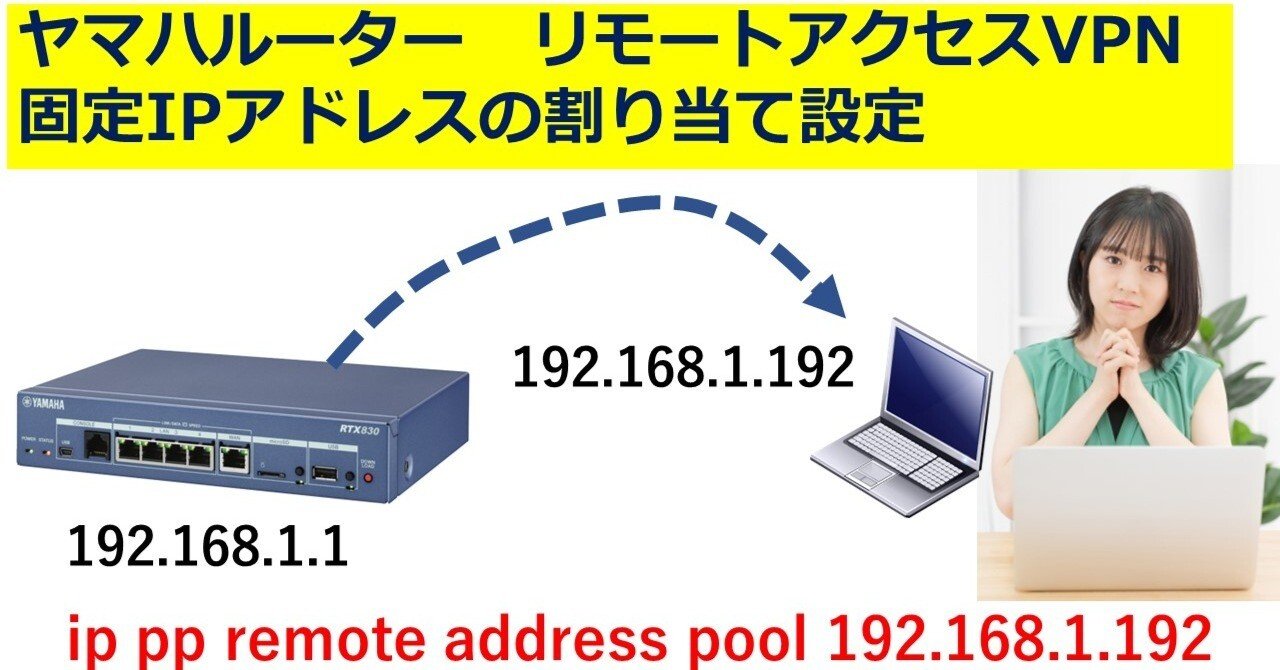 ヤマハルーター リモートアクセスVPN固定IPアドレスの割り当て設定｜IP