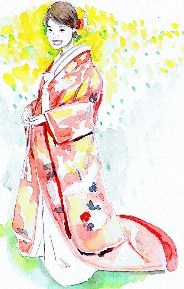 日本人 女性 着物姿 (鉛筆画) 着物姿描き〼no.2｜安藤 貴代子