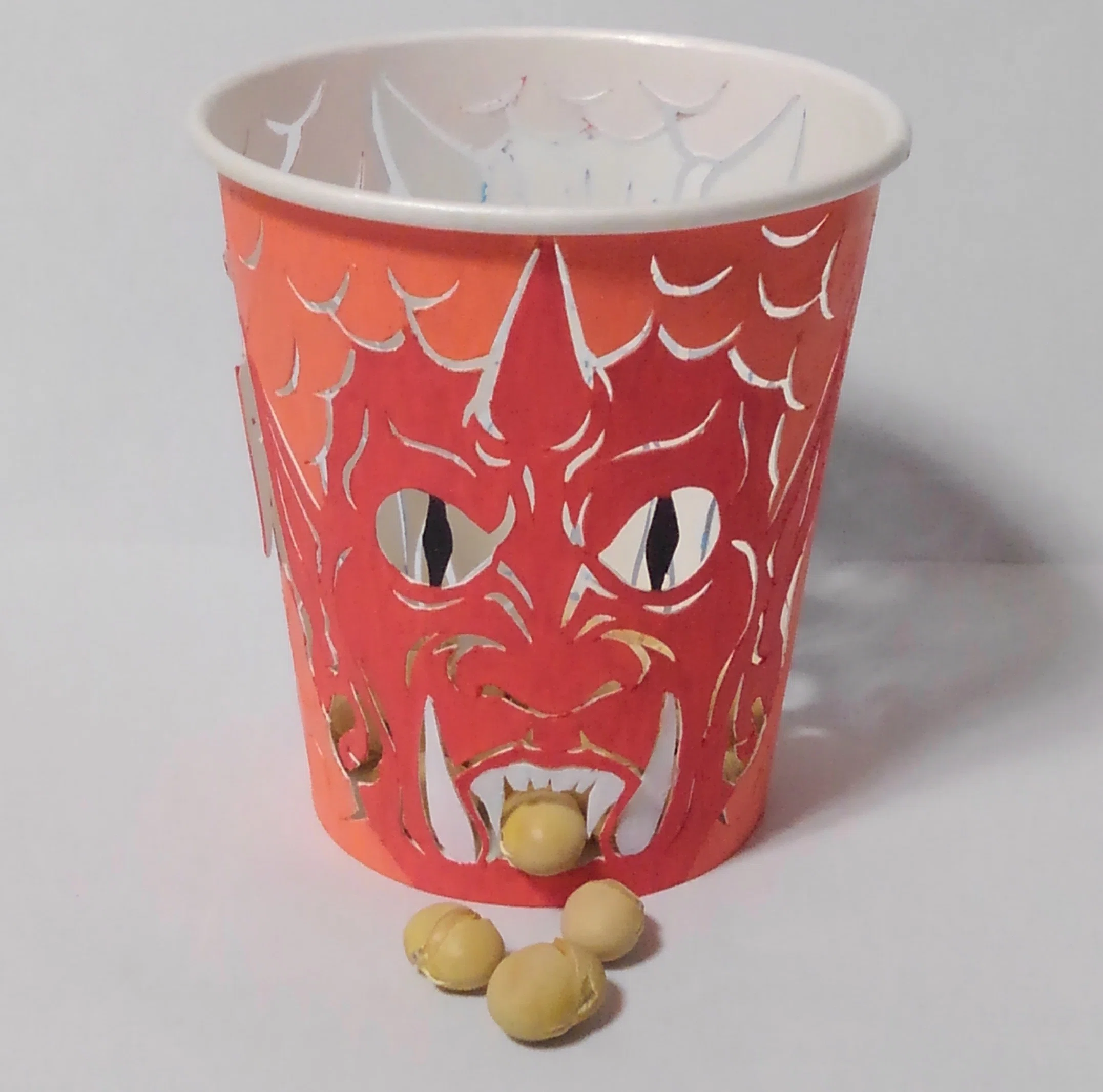 ★オーダー受付中★節分コメカセット★赤鬼★青鬼★ダイカット★クラフトパンチ★ 紙コップ切り絵「節分」つのつの1本赤鬼どん、つのつの2本青鬼どん