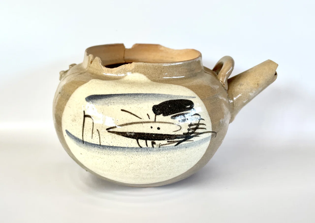 益子焼 柳 浜田庄司 益子民藝 大皿 山水図30.8cm 絵付 民芸 明治～昭和
