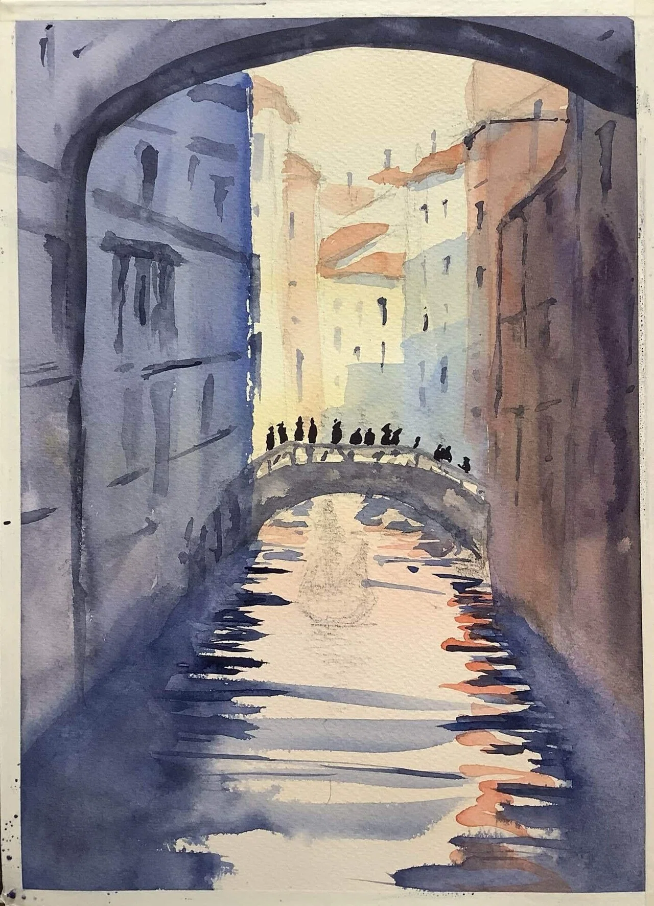 原画#3237 雨　ベネチア　イタリア　水彩画　ドローイング　インテリア　風景画 原画#3237 原画#3237 雨 ベネチア イタリア 水彩画 ドローイング