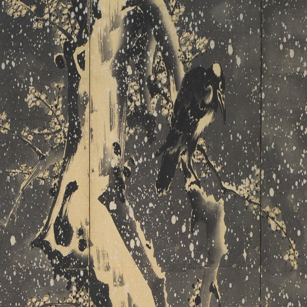日本画 梅に山鳥図 屏風 梅に山鳥図：狩野山雪