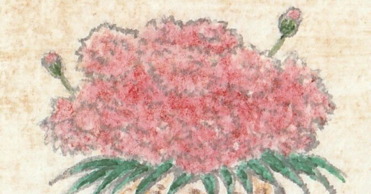 褒め合う』カーネーションの日本画原画｜森野なか