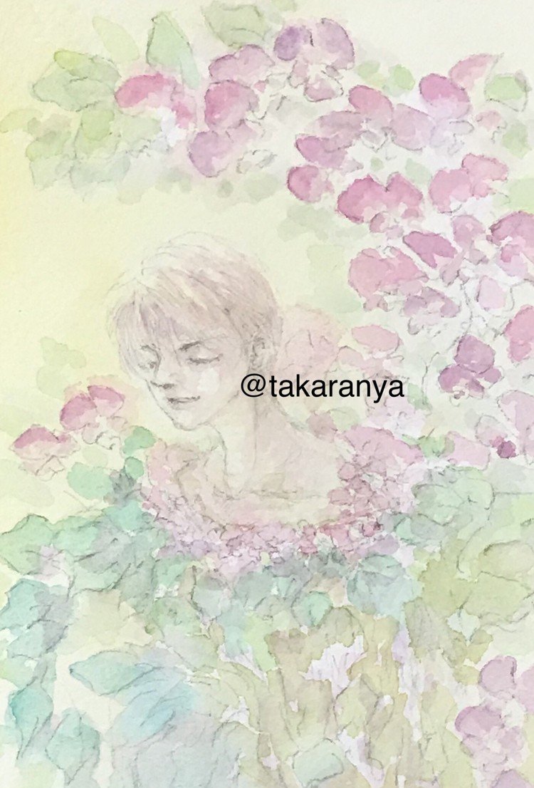 3月に大阪である「妖精たちの花畑」展用の絵を描いてます。想定外の下書きが出来たので塗ってました。次こそはメイン絵を描く！